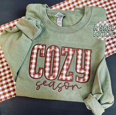 Embroidery/applique process - unisex fit  Comfort colors sweatshirt  Gildan sweatshirt Cozy Long Sleeve Tops With Letter Embroidery, Cozy Embroidered Long Sleeve Sweatshirt, Cotton Plaid-patterned Winter Sweater, Cute Custom Embroidered Tops For Fall, Cozy Long Sleeve Sweatshirt With Letter Embroidery, Cute Tops With Custom Embroidery For Fall, Cozy Embroidered Sweatshirt For Winter, Plaid Cotton Sweater For Fall, Fleece Sweater With Letter Embroidery For Fall