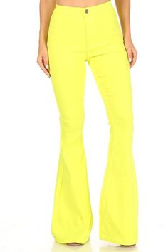 High waist super stretch bell bottom pants-Jeans-JC & JQ-Neon Yellow-GP2610-NY-S-RK Collections Boutique Nerd Costume, Bow Tie Top, Corset Mini Dress, Girls Boutique, Gala Dresses, Bell Bottom Pants, Printed Jumpsuit, Striped Maxi Dresses, Bell Bottom