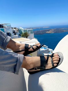 A pair of Black Leather Sandals for men in a unique design with three straps where the two of them are passing round the toe and a strap that goes besides the ankle, and it is made from genuine leather in Greece. You loved it in Brown Color the last two years, and now I decided to create it in Black as well. Its really unique and beautifull and your voice was right. So I thank all of you as well for your proposals. In Christina Christi Jewels store you can see more than 10 designs in Men's Leath Luxury Elegant Men's Sandals, Luxury Men's Sandals For Vacation, Cheap Men's Vacation Sandals, Men's Sandals Nordstrom, Leather Sandals Men, Leather Sandals For Men, Sandals Greek, Leather Slippers For Men, Mens Slide Sandals