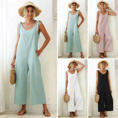 Non-stretch Solid Color Jumpsuits And Rompers For Summer, Non-stretch Solid Color Summer Jumpsuits And Rompers, Sleeveless Solid Color Jumpsuit For Summer, Solid Color Non-stretch Summer Jumpsuits And Rompers, Casual Backless Jumpsuits And Rompers In Solid Color, Spring Solid Color Backless Jumpsuits And Rompers, Trendy Solid Color Beach Jumpsuits And Rompers, Backless Solid Color Jumpsuits And Rompers For Spring, Spring Backless Solid Color Jumpsuit/romper