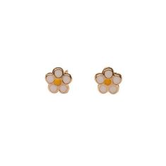 Introducing our new 14k Solid Gold Daisy Studs. Perfect for any day and any outfit! Shower and swim with them on. Material: 14k Solid Gold and Enamel White 14k Gold Flower-shaped Earrings, 14k Gold White Flower-shaped Jewelry, White 14k Gold Flower-shaped Jewelry, White 14k Gold Jewelry In Flower Shape, Dainty 14k Gold White Earrings, White 14k Gold Flower Jewelry, White Flower-shaped 14k Gold Jewelry, Studs Earrings Gold, Gold Studs Earrings