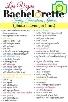 the las vegas bachelor photo scavenger hunt is shown in this printable poster