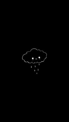 a black and white drawing of a cloud with eyes in the dark sky above it