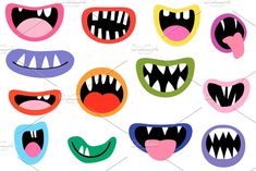 an assortment of cartoon mouths with different teeth