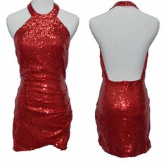 This is women's clubwear short dress,highlights the halter neckline of this sequined bodycon dress ,open back and irregularity margina make you a seductive look,unique style, makes you more beautiful, fashionable, and charming.Material: Sequin + Cotton Blend Size: S(XS),M(S), L茂录_茂录, XL(L)Color:_Red, Black, GoldCollar: O-NeckSleeve: SleevelessStyle: SexyPattern: SequinOccasion: Evening, PartyGarment Care: Hand-wash Glamorous Backless Bodycon Dress For Prom, Glamorous Backless Prom Bodycon Dress, Backless Sequin Dress For Club And Prom Season, Backless Sequin Dress For Prom Season And Club, Holiday Stretch Bodycon Club Dress, Holiday Stretch Bodycon Dress For Club, Backless Fitted Bodycon Dress For Homecoming, Backless Bodycon Dress With Back Zipper, Fitted Backless Bodycon Dress For Homecoming