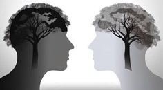 two people facing each other with trees in their heads