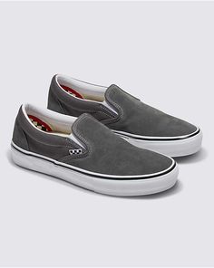 Skate Slip-On Shoe Urban Gray Skate Shoes For Skateboarding, Vans Gray Skate Shoes With Rubber Sole, Classic Gray Skate Shoes For Streetwear, Vans Gray Sneakers For Skateboarding, Gray Vans Skate Shoes With Round Toe, Slip-on Skate Shoes With Gum Sole For Skateboarding, Silver Vans Low-top Sneakers, Silver Low-top Vans Sneakers, Classic Slip-on Skate Shoes For Streetwear