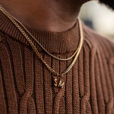 NEW Micro Gold Vintage Styled Initial Letter Charm on a 3mm Curb Chain This is perfect for gifting to a loved one. Add more than one initial to make a name or a loved ones initials! Paired with a modern 3mm curb chain to enhance the vintage styled effect of the pendant.  Available to purchase with or without a chain. Available with other chains on our page! - Made from Recycled Stainless Steel & 18K Gold PVD Plating - 18K Gold PVD Plating - Hypoallergenic - No tarnishing, No irritation, No fadin Initial Necklace For Men, Chain Size Chart, Gold Initial Pendant, Mens Chain, Gold Initial Necklace, Mens Jewellery, Jewellery Pouch, Initial Necklaces, Necklace Mens