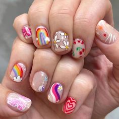 Nails Rainbow, Nail Shapes Square, Kids Nail Designs, Nail Art For Kids, Fruit Nail Art, Rainbow Butterfly, Nails For Kids, New Nail Art, Rainbow Nails