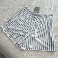 H&M Pinstripe Shorts. Lightweight. Drawstring At Waist. Nwt. Size Medium Pinstripe Shorts, H&m Shorts, White Black, White And Black, H&m, Black White, Size Medium, Womens Shorts, Black And White