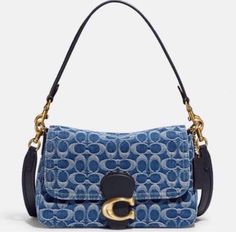 COACH Tabby Shoulder Crossbody Bag Signature Denim Smooth Leather CA105 MINT Coach Denim Handbag, Soft Tabby Shoulder Bag, Coach Soft Tabby, Coach Denim, Tabby Shoulder Bag, Coach Tabby, Denim Shoulder Bags, Pretty Bags, Signature Canvas