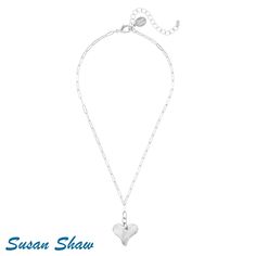 Susan Shaw Heart Paperclip Necklace (Silver). Silver Heart Pendant Charm Necklace With Cable Chain, Silver Heart Pendant Charm Necklace On Cable Chain, Silver Charm Necklace With Heart Pendant And Cable Chain, Silver Charm Necklace With Heart Pendant, Silver Cable Chain Necklace With Heart Pendant, Sterling Silver Heart Charm Chain Necklace For Valentine's Day, Dainty Silver Charm Necklace With Paperclip Chain, Dainty Silver Charm Necklaces With Paperclip Chain, Sterling Silver Heart Pendant Charm Necklace With Cable Chain