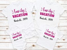 Matching family vacation outfit is the perfect custom way to get into the vacay mode. Customized with name and personalized to stand out White Crew Neck T-shirt For Family Outings, White Graphic Print T-shirt For Family Outings, White Short Sleeve T-shirt For Family Outings, Family Summer T-shirt With Name Print, Personalized Family Matching T-shirt For Summer, Custom Print T-shirt For Family Outings In Summer, Family Vacation White Crew Neck T-shirt, Fun White T-shirt For Vacation, Casual Summer T-shirt For Family Trip