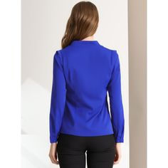 This shirt is elegant and charming for workwear or a day-to-night look, with a cut-out v-neck and unique shoulder details. No-see-through chiffon fabric and stylish v-neck make it a perfect choice for work, office, and daily wear. Pair this work office shirt with a pencil skirt, work pants, or casual jeans. The return of a classic, this button-up shirt is cut from in a chiffon sateen in an always flattering fit-and-flare silhouette. Model Body Size: Height: 5'9", Chest: 33 inches, Waist: 24 inch V-neck Solid Color Workwear Top, Solid Color V-neck Workwear Top, Blue V-neck Blouse For Office, V-neck Solid Color Top For Work, V-neck Workwear Top In Solid Color, Formal V-neck Solid Color Tops, Solid Color V-neck Office Tops, Professional Tops For Work, Professional Workwear Tops