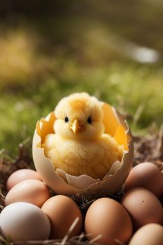 a small chicken sitting in an egg shell