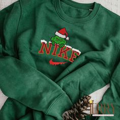 Cart 6 Christmas Nike, Nike Embroidered Sweatshirt, Grinch Shirt, Grinch Shirts, Christmas Grinch, Holiday Attire, Athletic Style, 3d Shirt, Holiday Wardrobe