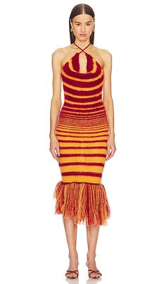 Find George Trochopoulos Halter Fringe Dress In Red on Editorialist. George Trochopoulos Halter Fringe Dress in Red. - size L (also in M, S) George Trochopoulos Halter Fringe Dress in Red. - size L (also in M, S) 35% acrylic 29% mohair 29% wool 4% polyester 3% wool. Made in England. Dry clean only. Unlined. Adjustable tie closure. Fuzzy knit fabric with fringe trim. Garment is made with a semi-sheer fabric, undergarments can show through. GTRO-WD7. SQ5413870. Freakum Dress, Exhibition Opening, Bachelorette Trip, Fringe Dress, June 2024, Summer 24, Opening Night, Sheer Fabric, Fringe Trim