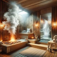 a sauna with steam coming out of it