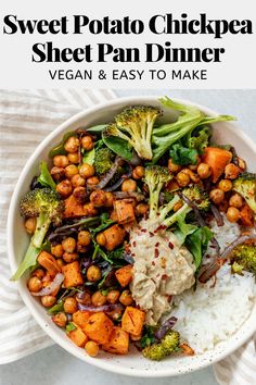 sweet potato chickpea sheet pan dinner with vegan and easy to make rice