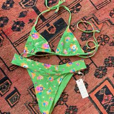 Frankie’s Bikinis Nick Bikini Bottom Only In Meadow Pattern, Size Large. Tag Still Attached And Never Worn. Originally $65 Before Tax And Shipping. Sold Out! Adjustable Swimwear For Spring, Retro Green Swimwear For The Beach, Fitted Triangle Top Swimwear For Pool, Fitted Triangle Top Swimwear For Vacation, Green Retro Triangle Top Swimwear, Adjustable Green Swimwear For Beach Party, Green Adjustable Swimwear, Adjustable Green Swimwear For Festivals, Fitted Summer Swimwear With Tie-side Bottom