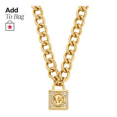 in stock Luxury Metal Chain Necklace With Logo Charm, Luxury Gold-tone Jewelry With Chain Strap, Gold-tone Chain Link Jewelry With Logo Charm, Luxury Chain Necklace With Logo Charm, Designer Formal Jewelry With Chain Strap, Elegant Chain Link Jewelry With Logo Charm, Classic Gold-tone Jewelry With Chain Strap, Luxury Gold-tone Chain Necklace, Luxury Link Chain Strap Jewelry