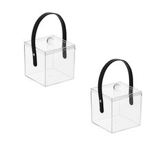 two clear plastic containers with black handles