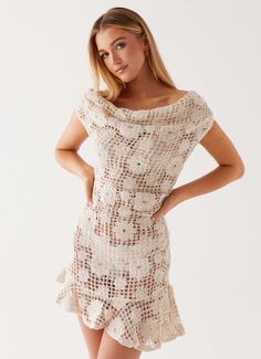 Sunnyside Crochet Mini Dress - Ivory Crochet Mini Dress, Custom Tailoring, Types Of Dresses, Swimwear Tops, Sunny Days, Evening Gowns, Off The Shoulder, Off Shoulder, Perfect Fit