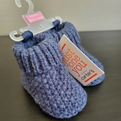 Newborn Blue Knitted Booties Casual Blue Booties With Soft Sole, Casual Blue Winter Booties, Casual Hand Knitted Round Toe Booties, Casual Crochet Booties With Round Toe, Yarn Booties With Soft Round Toe, Pink Fur Boots, Baby Tennis Shoes, Baby Boy Camo