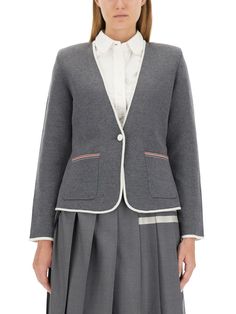 Single-breasted Jacket Classic Suit, Single Breasted Jacket, Yoga Wear, Thom Browne, Fashion Luxury, Gray Jacket, Men's Collection, Luxury Items, Dress Codes