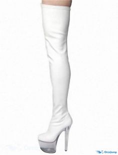 OrcaJump - Womens Pole Dancing Shoes Performance Clear Sole Over-The-Knee Stiletto Boots Platform Solid Color Slim High Heel Round Toe White Thigh High Boots For Party, White Thigh High Party Boots, Fitted White Synthetic Heeled Boots, Fitted High Ankle Synthetic Heeled Boots, Fitted Thigh High Synthetic Platform Boots, White Synthetic High Heel Boots, White Synthetic Heeled Boots For Party, White Synthetic High Heeled Boots, Fitted White High Heel Boots