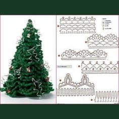 a crochet christmas tree is shown next to the instructions for how to make it