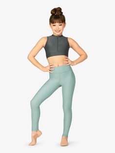 Charcoal - Crop Tops | BalTogs BT5339 | DiscountDance.com Bamboo Tank, Crop Top Jacket, Front Crop Top, Discount Dance, Dance Tops, In The Spotlight, Mesh Long Sleeve, Dance Outfits, Cropped Tank Top