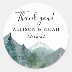 a round sticker with the words thank you in black and green watercolors