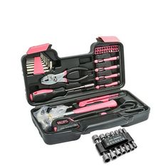 a tool kit with tools in it on a white background