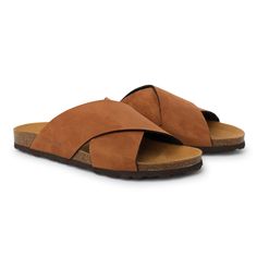 Alacant Vegan Suede Slide Cork Sandal - Caramel Brown Eco Friendly Shoes, Summer Slides, Orthopedic Sandals, Vegan Sandals, Slides For Women, Suede Slides, Cork Sandals, Chic Sandals, Caramel Brown