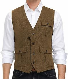 Mens Tweed Waistcoats Vintage Fishing Hunting Herringbone Vests Large XL XXL 3XL | eBay Fall Tweed Vest With Pockets, Winter Tweed Vest With Pockets, Fitted Casual Tweed Jacket With Pockets, Casual Tweed Vest For Winter, Fitted Casual Tweed Jacket, Brown Tweed Vest For Winter, Winter Brown Tweed Vest, Fitted Herringbone Vest For Fall, Fitted Sweater Vest With Pockets For Fall