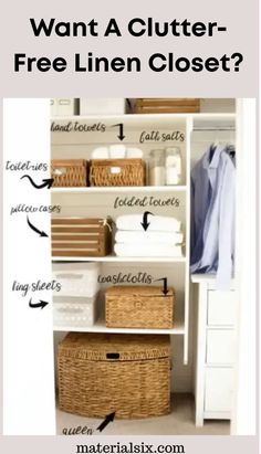 When it comes to linen closet organization ideas, nothing beats space-saving. This guide provides you with 30 linen closet organization ideas that will make it possible. #smallclosetstorage Closet In Bathroom, Small Linen Closet Organization, Small Linen Closet, Linen Closet Organization Ideas, Best Organization Ideas, Bathroom Built Ins, Labels Storage, Linen Closet Shelves, Linen Closet Makeover