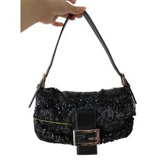 Fendi Baguette Black Beaded Shoulder Bag With Stones In Wave Pattern Fendi Baguette Glitter Black Fendi Multicolor Baguette, Fendi Baguette Sequin, Fendi Baguette Black, Fendi Beaded Baguette Bag, Fendi Vintage Baguette, Beaded Shoulder Bag, Fendi Sequin Bag, Fendi Baguette, Wave Pattern