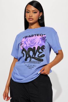 Available In Lavender. T-Shirt Crew Neck Short Sleeve Front Screen Disclaimer: Due To The Printing Process A Difference In Saturation May Occur. Each Garment Is Unique. 100% Cotton Imported | Wasted Love Graphic Tshirt in Lavender size 3X by Fashion Nova Purple Shirt Outfits, Lavender Fashion, Love Graphic, Quick Braided Hairstyles, Causal Outfits, Swimming Outfit, Cute Simple Outfits, Matching Dresses