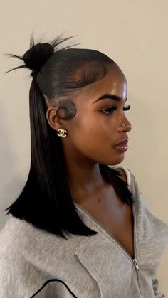 Sleek Black Women Hairstyles, Black Women Hairstyles 90s, Slick Back Ponytail Aesthetic, Scarf Hairstyles Straight Hair, Calm Hairstyles, Flipped Hairstyles Black Women, Exotic Hairstyles For Black Women, Slick Press Hairstyles, Y2k Black Hairstyles