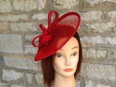 Red fascinator  hat on headband, in poppy red. Stunning hat for races in regal design, beautiful formal hat for tea party or church. Poppy red sinamay hat trimmed with  bows attached to a red satin covered headband for comfort. Approximately 12 inch/ 30cm. Completely handmade unique design  Alternate style: https://etsy.me/3Jsv8EZ Luxury Red Top Hat For Wedding, Luxury Red Top Hat For Party, Cheap Red Playful Costume Hats, Luxury Red Short Brim Fascinator, Luxury Red Mini Hat For Wedding, Elegant Luxury Red Mini Hat, Luxury Red Mini Hats For Evening, Luxury Red Mini Hats For Formal Occasions, Luxury Red Fascinator For Formal Occasions