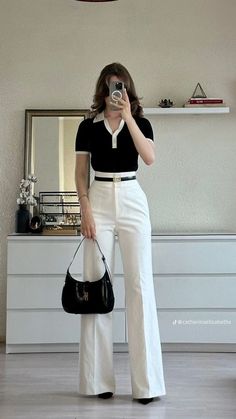 Uni Girl Aesthetic Outfit, White Pants Formal Outfit, White Formal Pants Outfit, Classy Outfits For Women, Business Casual Outfits For Work, Everyday Fashion Outfits, Casual Day Outfits, Elegante Casual, Classy Work Outfits