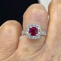 Burmese Ruby and Diamond ring. GIA certified Burmese Ruby with certificate. The most sought after and valued is the Burmese Ruby. Simply classy and timeless design ring. Excellent craftsmanship, the diamonds are white and very sparkling. The diamonds are nice sizes, so the ring is substantial. This quality heirloom ring is one that can be passed down from generation to generation. Genuine Burmese Ruby Gem Quality 2.05 Carats Cushion Cut Rich red color and vibrant GIA Certificate Included Genuine Elegant Gia Certified Ruby Ring, Luxury Gia Certified White Gold Ruby Ring, Luxury Gia Certified Cushion Cut Ruby Ring, Luxury Gia Certified Ruby Ring, Classic Yellow Gold Ruby Ring Gia Certified, Classic Yellow Gold Gia Certified Ruby Ring, Gia Certified Round Cut Ruby Ring Fine Jewelry, Gia Certified Fine Jewelry Ruby Ring In Platinum, Gia Certified Platinum Ruby Ring In Fine Jewelry