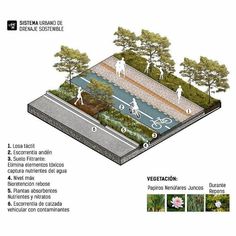 the diagram shows how to use an urban park in order to make it more accessible for pedestrians and cyclists