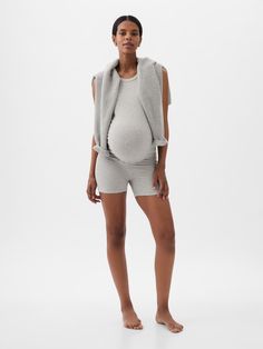 Soft, stretch modal-blend ribbed knit pajama shorts.  Elasticized waist.  Please note: Maternity styles cannot be returned in store.  Please enjoy free returns by mail.  Choose your maternity Pregnant Pajamas, Summer Maternity Outfits, Pregnant Aesthetic, Maternity Biker Shorts, Pregnant Street Style, Maternity Styles, Maternity Trousers, Maternity Pajamas, Pregnancy Style