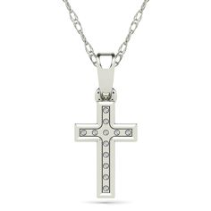 This cross pendant features 12 round single cut diamonds set in 14K white gold. A symbol of faith and beauty, this pendant simply delights. | Diamond Accent Cross Pendant Necklace | 14K White Gold | Size 18" | Helzberg Diamonds White Gold Crucifix Diamond Necklace For Anniversary, Anniversary White Gold Diamond Cross Necklace, White Gold Cross Necklace With Diamond Accents For Anniversary, Anniversary White Gold Cross Necklace With Diamond Accents, White Gold Cross Necklace With Diamond Accents Gift, White Gold Diamond Cross Necklace Gift, White Gold Diamond Cross Pendant Necklace For Anniversary, Beautiful Symbols, Helzberg Diamonds