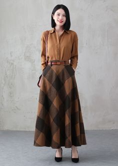 Wool Skirt Maxi Wool Skirt Long Green Wool Plaid Skirt - Etsy Fitted Wool Maxi Skirt For Fall, Classic Plaid Skirt For Fall, Brown Vintage Wool Skirt, Vintage Brown Wool Skirt, Classic Fitted Maxi Skirt For Fall, Wool Maxi Skirt For Fall Workwear, Brown Wool Pleated Skirt, Classic Brown Wool Skirt, Brown Maxi Skirt For Workwear And Fall Season