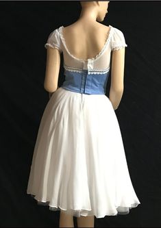 "Ballet Dress - Professional Ballet dress. This ballet dress can be used for ballet \"Giselle\". The bodice is made of velvet with semi-stretch fabric lining. decorated with ribbons & white trim. The skirt is made of two layers white chiffon. The bodice has two rows of hooks for comfortable adjustment. This is a custom made order. It will take 2-3 weeks to complete. We will need your body measurements in order to get started. Please see photos for how to correctly measure each part of the da White Fitted Corset Dress For Costume Party, Fitted White Dress With Attached Cancan, White Underbust Corset Dress For Costume Party, White Fitted Underbust Dress, Fitted Balletcore Evening Dress, Balletcore Fitted Evening Dress, White Fitted Balletcore Dress, White Party Dress With Underbust Shape, Fitted White Corset Dress With Attached Cancan