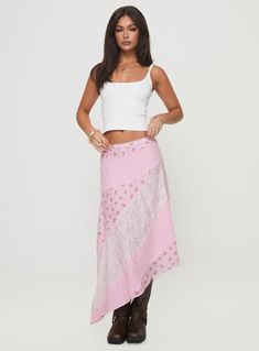 Rennar Maxi Skirt Multi Nyc Wardrobe, Pastel Skirt, Pink Skirts, Pink Prints, Long Floral Skirt, Main 1, Recycled Clothing, Asymmetric Skirt, Alpha Delta