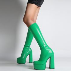 Shop Green Pull On Platform Knee High Boots Chunky Heels Almond Toe Boots color Green for Dancing Club, Date, Music Festival, Night Club with worldwide Free shipping & Free return. Party Knee-high Boots With Platform And Square Toe, Square Toe Platform Knee-high Boots For Party, Spring Party Heeled Boots With Chunky Platform, Spring Party Chunky Platform Heeled Boots, Polyurethane Knee-high Boots With Round Toe For Party, Party Knee-high Platform Boots Medium Width, Party Knee-high Boots With Platform, Trendy Platform Knee-high Boots With High Heel, Trendy Knee-high Boots With Platform Heel